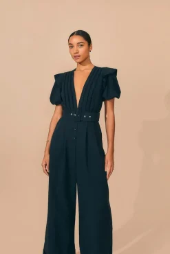  BLACK PLEATED SHORT SLEEVE JUMPSUIT