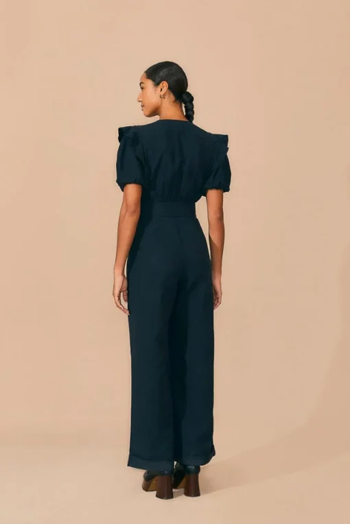  BLACK PLEATED SHORT SLEEVE JUMPSUIT