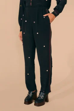  BLACK RAINBOW BEADED MIRROR TRIM PANTS