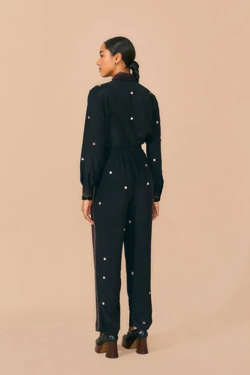  BLACK RAINBOW BEADED MIRROR TRIM PANTS