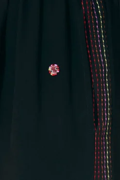  BLACK RAINBOW BEADED MIRROR TRIM PANTS