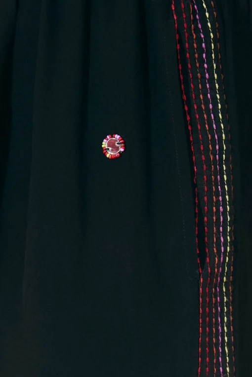  BLACK RAINBOW BEADED MIRROR TRIM PANTS
