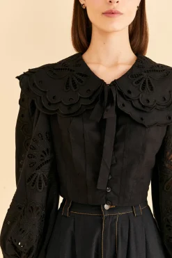  BLACK RICHELIEU BIG COLLAR BLOUSE