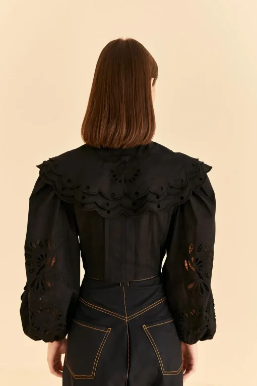  BLACK RICHELIEU BIG COLLAR BLOUSE