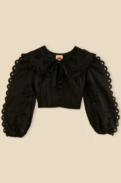  BLACK RICHELIEU BIG COLLAR BLOUSE