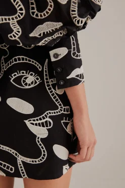  BLACK RICHELIEU FACES MINI DRESS