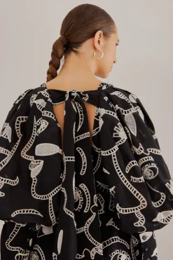  BLACK RICHELIEU FACES MINI DRESS