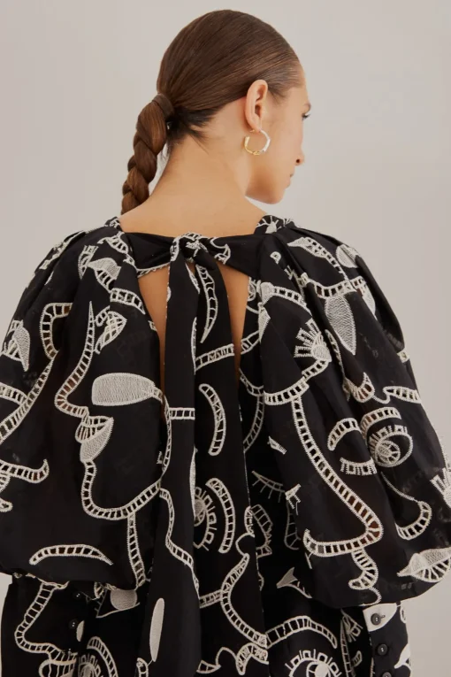  BLACK RICHELIEU FACES MINI DRESS