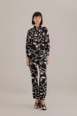  BLACK RICHELIEU FACES PANTS