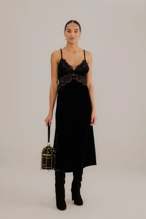  BLACK RICHELIEU VELVET SLIP DRESS