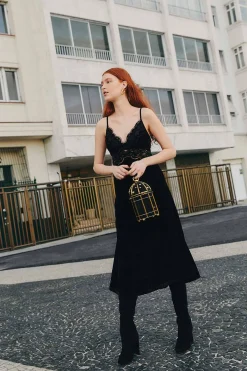  BLACK RICHELIEU VELVET SLIP DRESS