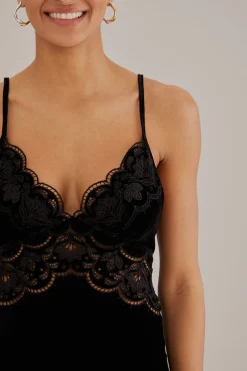  BLACK RICHELIEU VELVET SLIP DRESS
