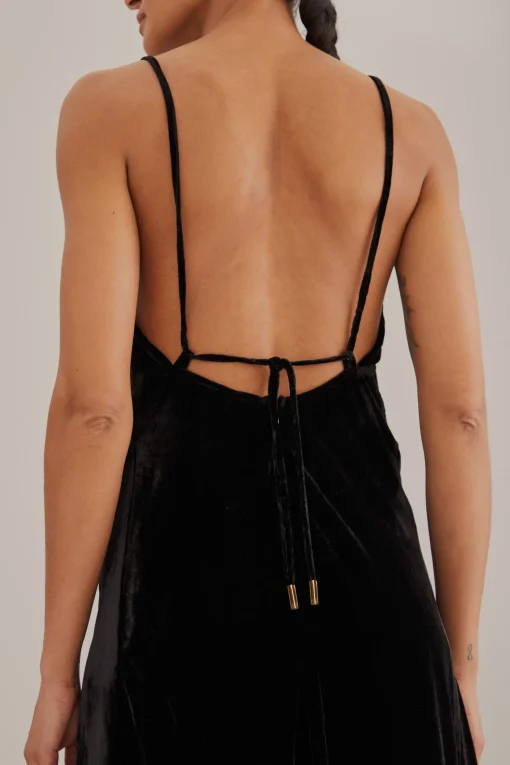  BLACK RICHELIEU VELVET SLIP DRESS