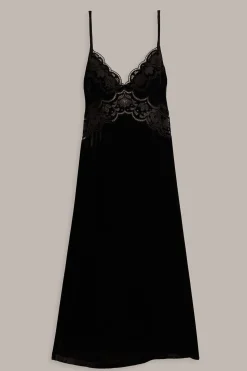  BLACK RICHELIEU VELVET SLIP DRESS