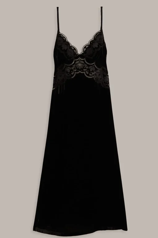  BLACK RICHELIEU VELVET SLIP DRESS