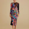  BLACK 70S VIBE LENZING™ ECOVERO™ VISCOSE MIDI DRESS