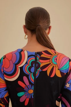  BLACK 70S VIBE LENZING™ ECOVERO™ VISCOSE MIDI DRESS
