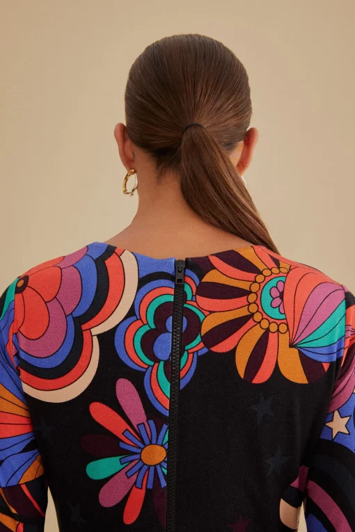  BLACK 70S VIBE LENZING™ ECOVERO™ VISCOSE MIDI DRESS