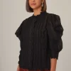  BLACK SHORT SLEEVE PLEATED BLOUSE
