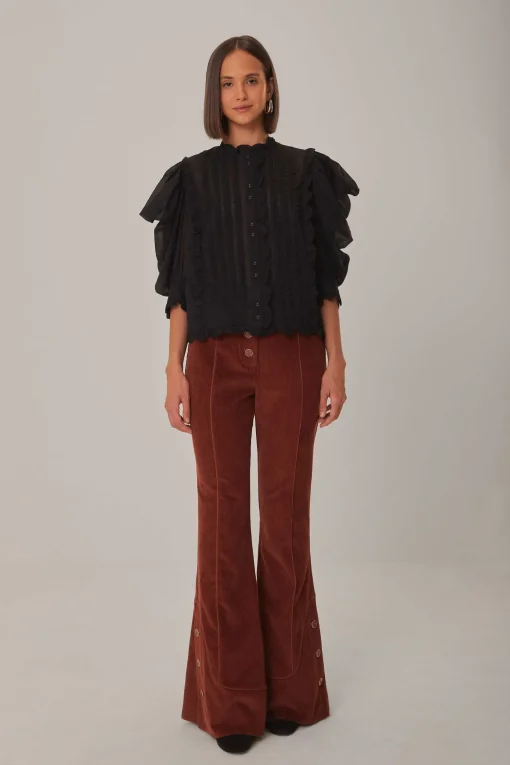  BLACK SHORT SLEEVE PLEATED BLOUSE