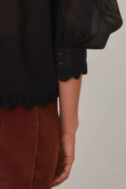  BLACK SHORT SLEEVE PLEATED BLOUSE