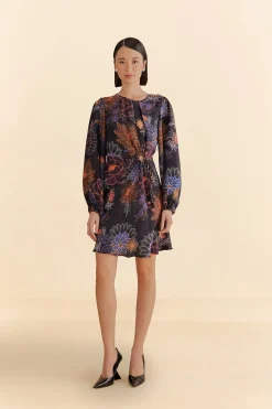  BLACK SPARKLE FLOWERS MINI DRESS