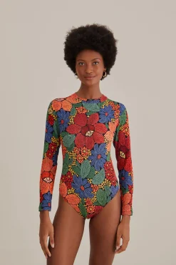  BLACK STITCHED FLOWERS ORGANIC COTTON BODYSUIT