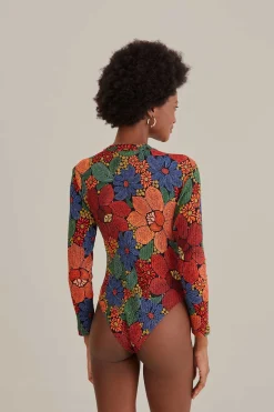  BLACK STITCHED FLOWERS ORGANIC COTTON BODYSUIT