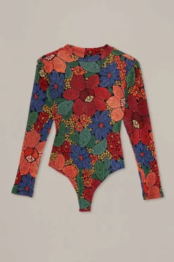  BLACK STITCHED FLOWERS ORGANIC COTTON BODYSUIT