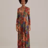  BLACK STITCHED FLOWERS V NECK MAXI DRESS