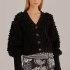  BLACK TEXTURED V NECK CARDIGAN