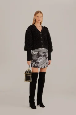  BLACK TEXTURED V NECK CARDIGAN