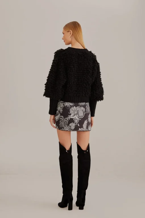  BLACK TEXTURED V NECK CARDIGAN
