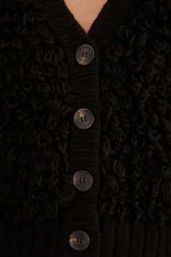  BLACK TEXTURED V NECK CARDIGAN