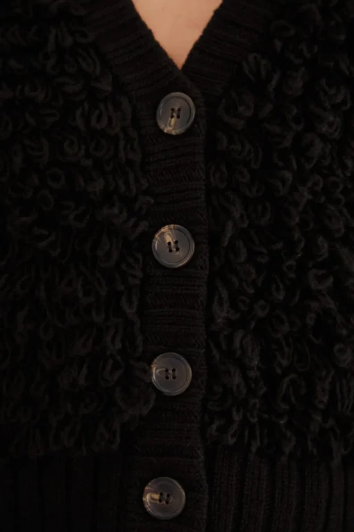  BLACK TEXTURED V NECK CARDIGAN