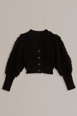  BLACK TEXTURED V NECK CARDIGAN
