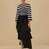  BLACK TIERED BOW DETAIL MAXI SKIRT