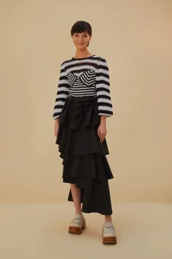  BLACK TIERED BOW DETAIL MAXI SKIRT