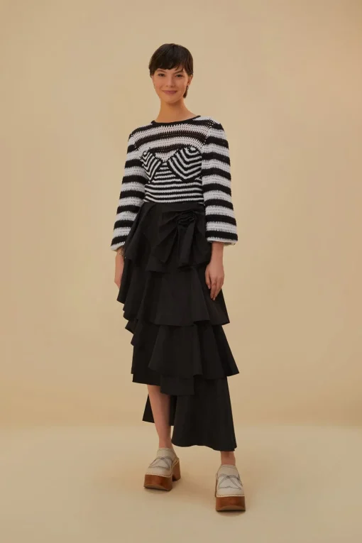  BLACK TIERED BOW DETAIL MAXI SKIRT