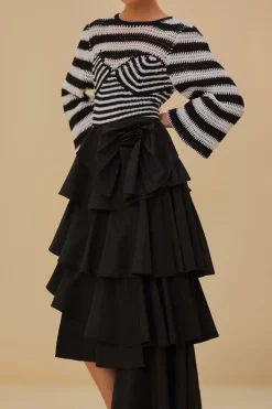  BLACK TIERED BOW DETAIL MAXI SKIRT