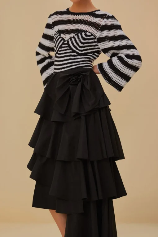  BLACK TIERED BOW DETAIL MAXI SKIRT