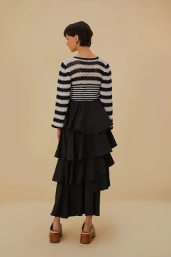  BLACK TIERED BOW DETAIL MAXI SKIRT