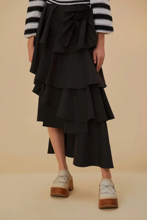  BLACK TIERED BOW DETAIL MAXI SKIRT