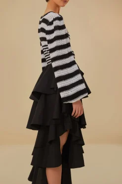  BLACK TIERED BOW DETAIL MAXI SKIRT