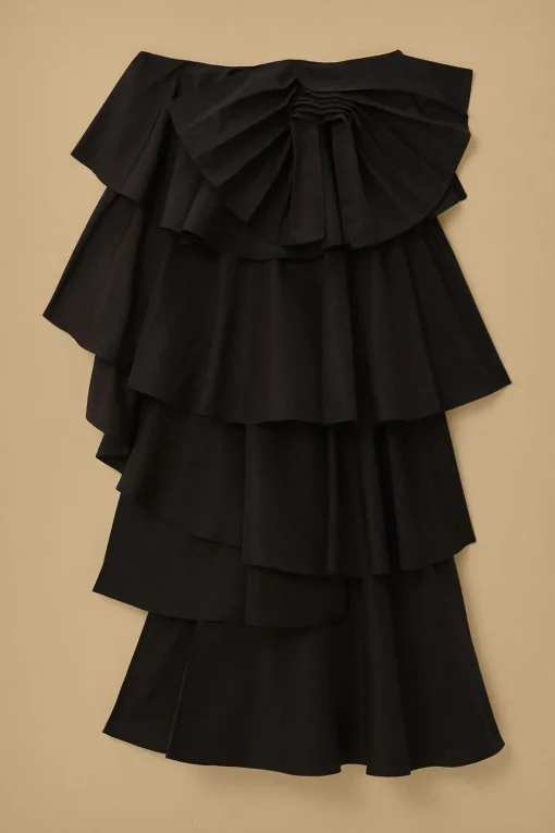  BLACK TIERED BOW DETAIL MAXI SKIRT