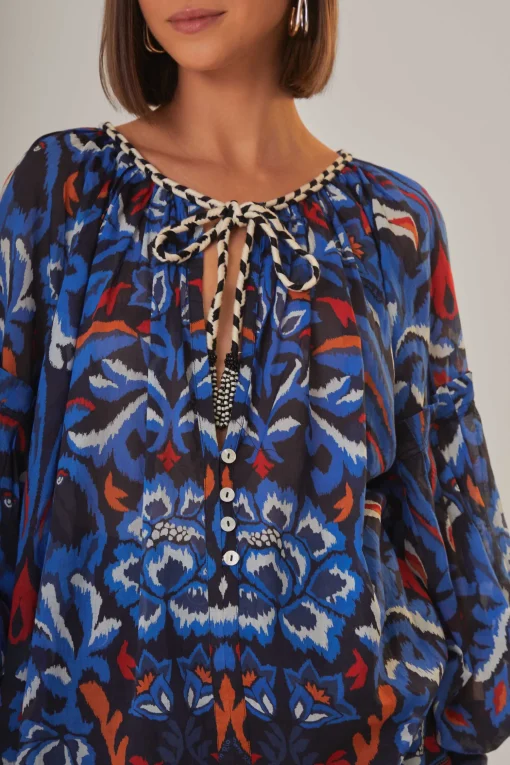  BLACK TOUCANS SCARF BLOUSE