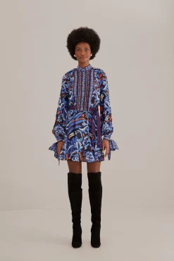  BLACK TOUCANS SCARF LONG SLEEVE MINI DRESS