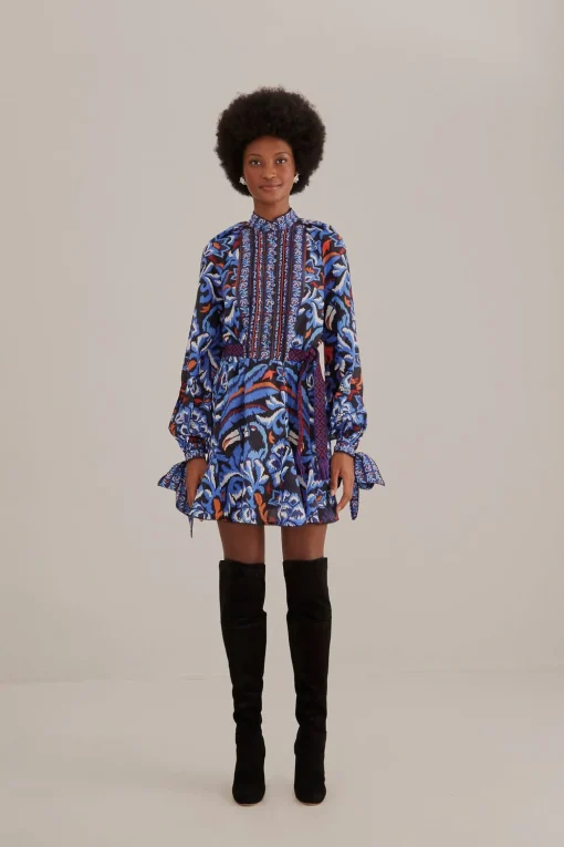  BLACK TOUCANS SCARF LONG SLEEVE MINI DRESS