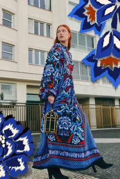 BLACK TOUCANS SCARF LONG SLEEVE MAXI DRESS