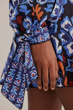  BLACK TOUCANS SCARF LONG SLEEVE MINI DRESS